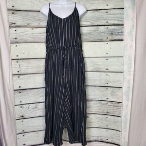 Universal Thread Striped Wide Leg Jumpsuit Women’s Size L Black White Adjustable